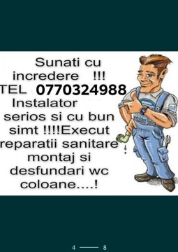 Instalator, reparatii sanitare, montaje Non-stop